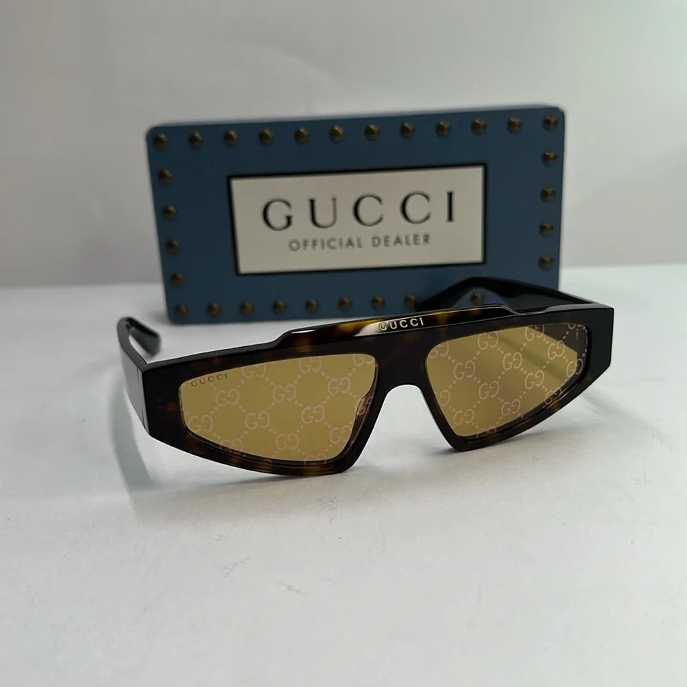 New Authentic Gucci Yellow Logo Browline Unisex Sunglasses GG1591S 002 58.